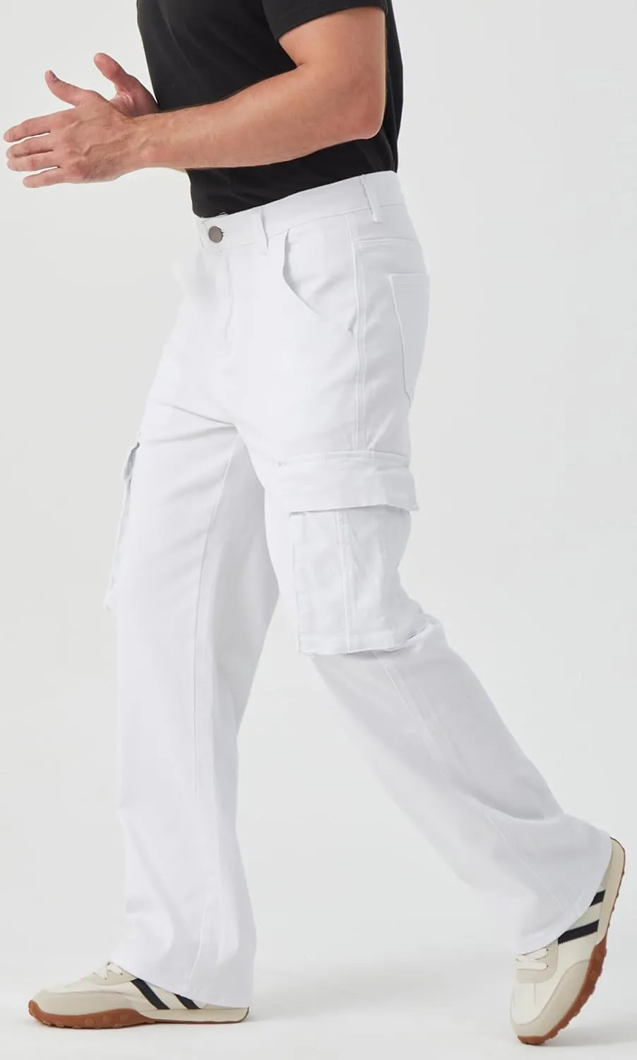 FREDD MARSHALL Cargo Jeans for Mens Relaxed Fit Straight Leg Fashion Work Denim with 6 Pockets