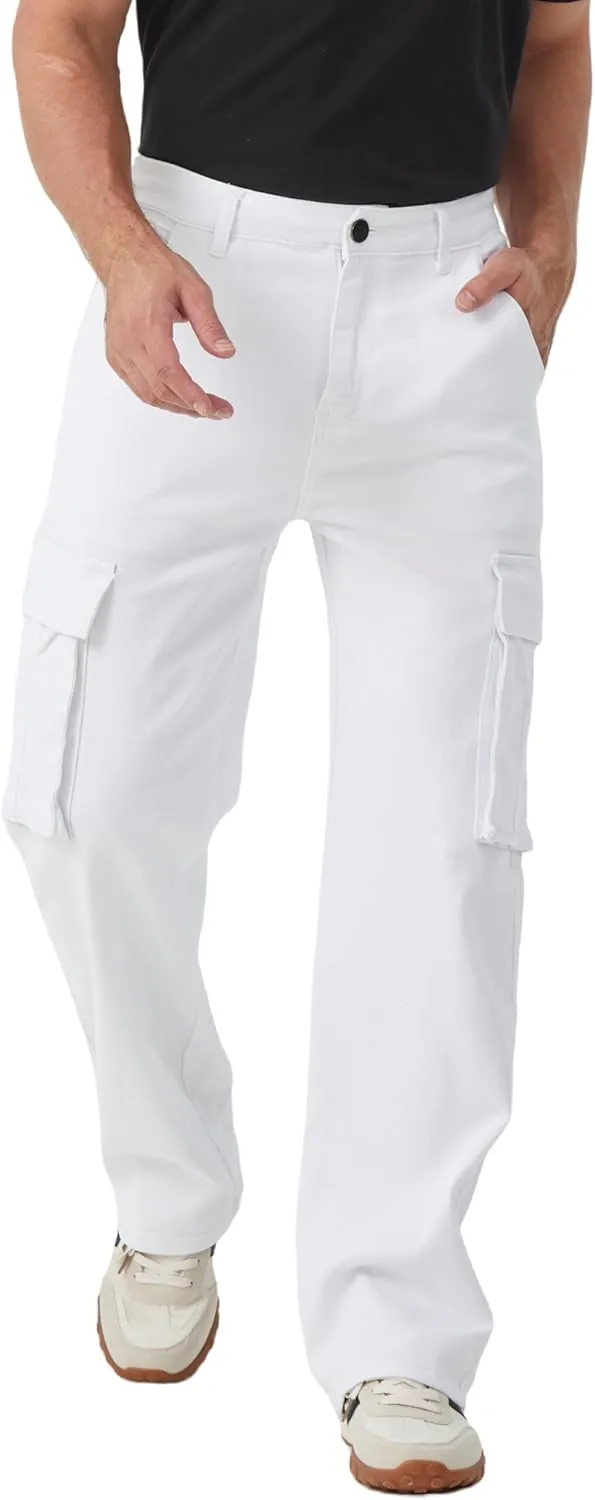 FREDD MARSHALL Cargo Jeans for Mens Relaxed Fit Straight Leg Fashion Work Denim with 6 Pockets
