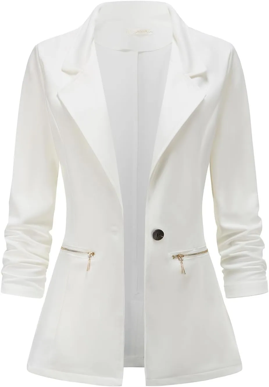 Genhoo Womens Casual Blazer Long Sleeve Cardigan Work Fitting Knit Boyfriend Blazers with Zip Pockets Off-White M