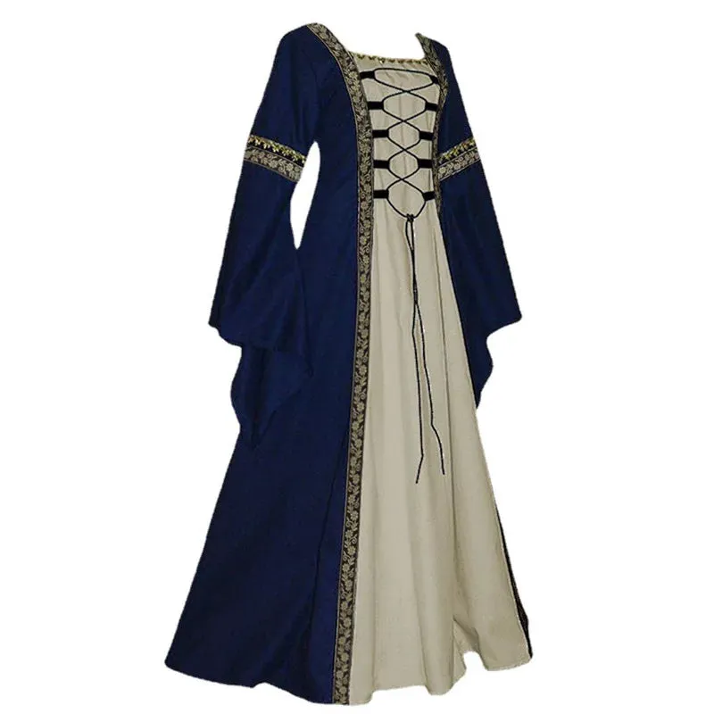 Girlary Halloween Women European Medieval Court Fancy Vampire Cosplay Costume Carnival Vintage Strapless Long Sleeve Elegant Dress