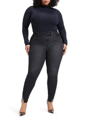 Good American High Rise Twist Skinny Jeans, Black