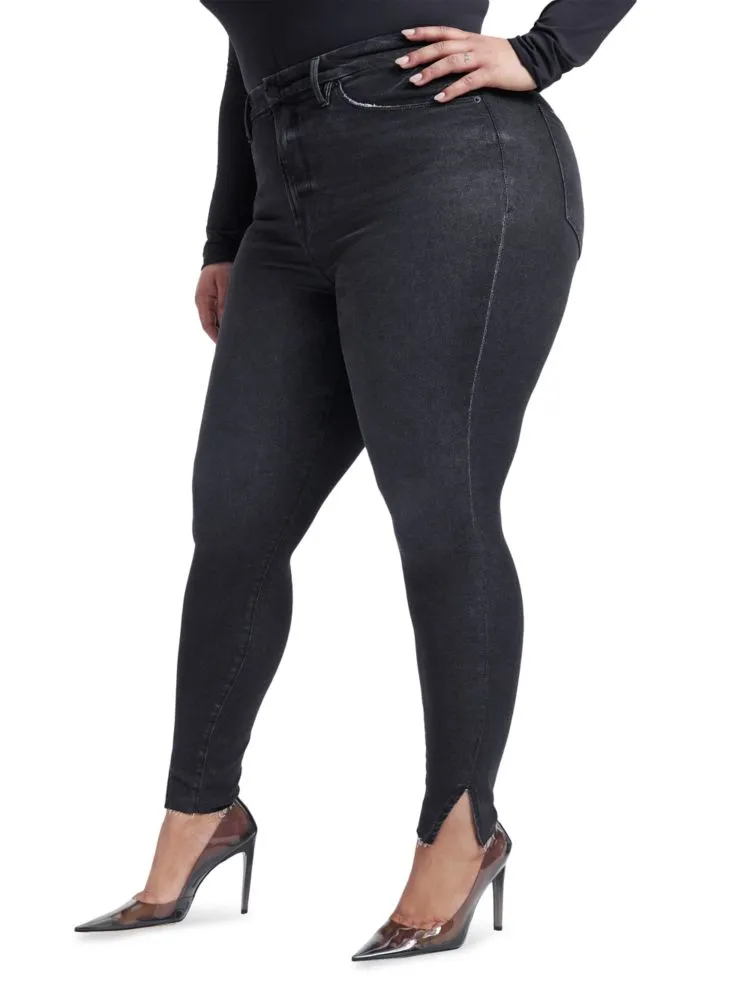 Good American High Rise Twist Skinny Jeans, Black