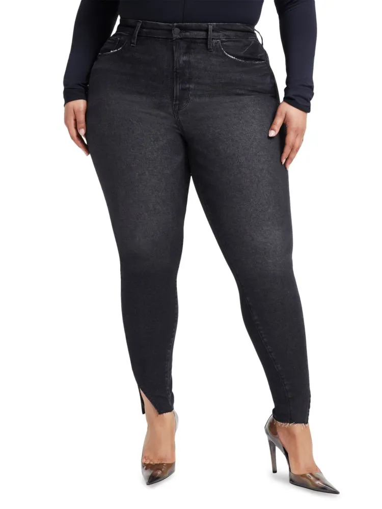 Good American High Rise Twist Skinny Jeans, Black
