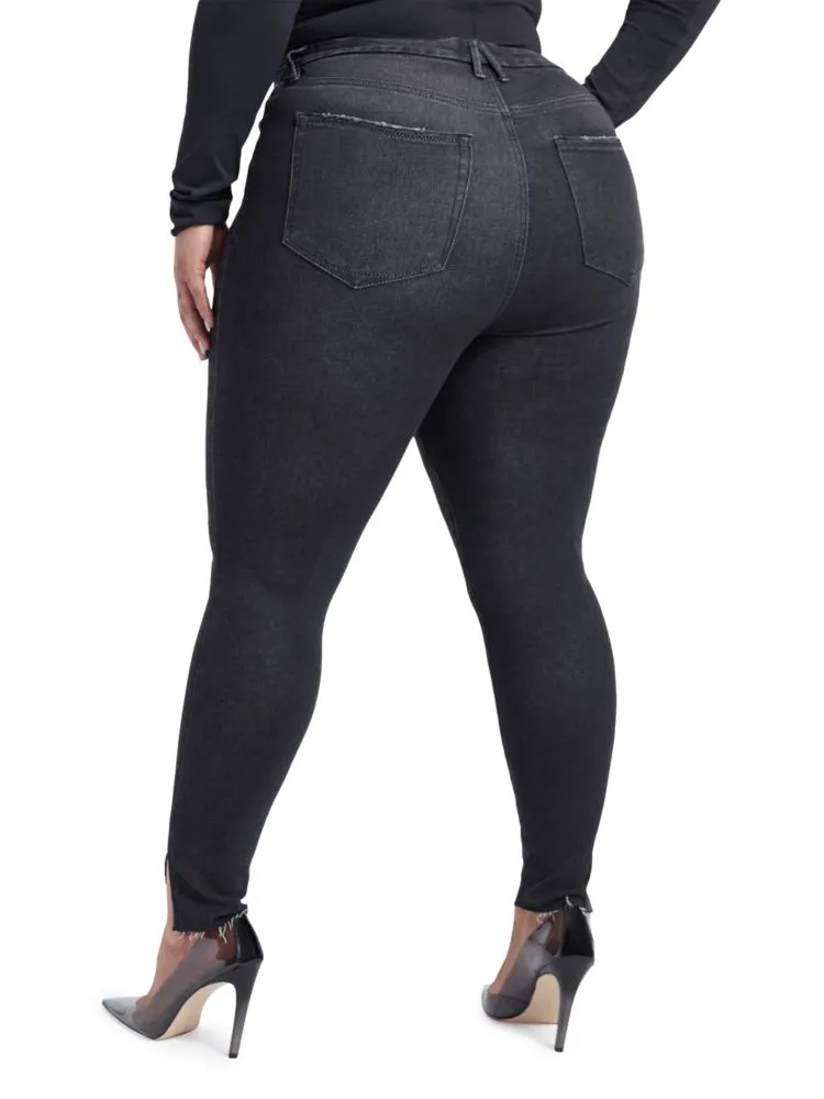 Good American High Rise Twist Skinny Jeans, Black