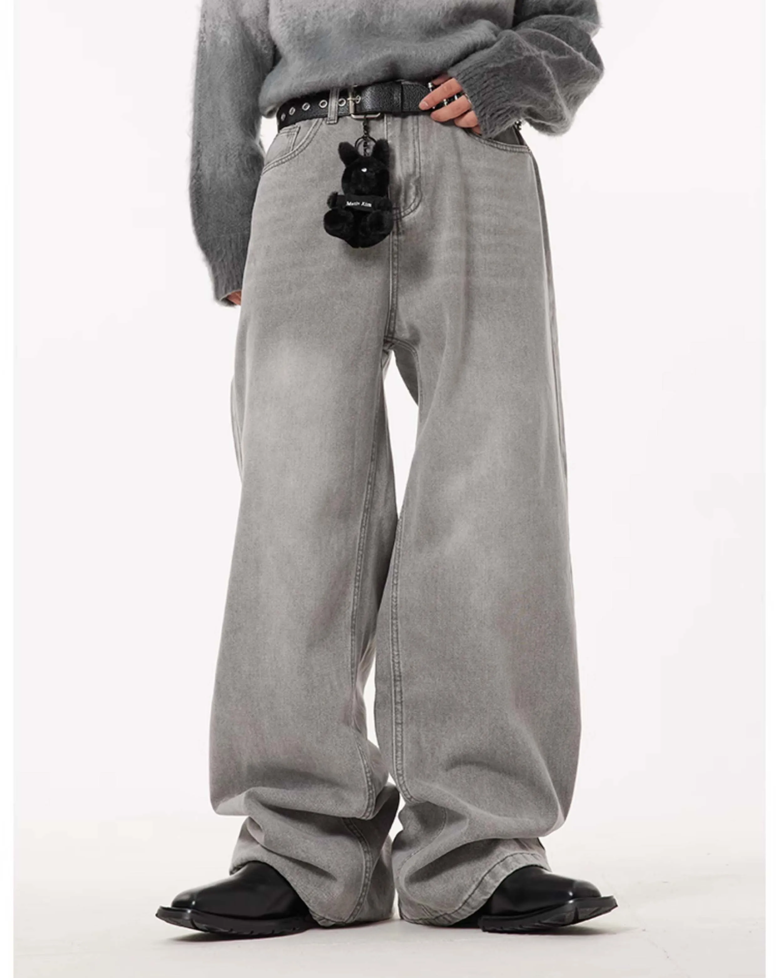Gray Wash Loose Straight Jeans
