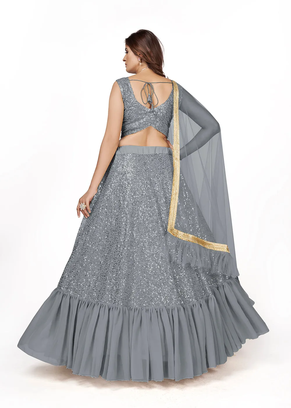 Grey Multi Sequins Embroidered Party Wear Lehenga Choli
