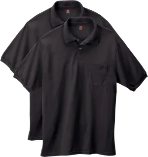 Hanes Men's Short-Sleeve Jersey Pocket Polo (Pack of 2), Black, 3X-Large