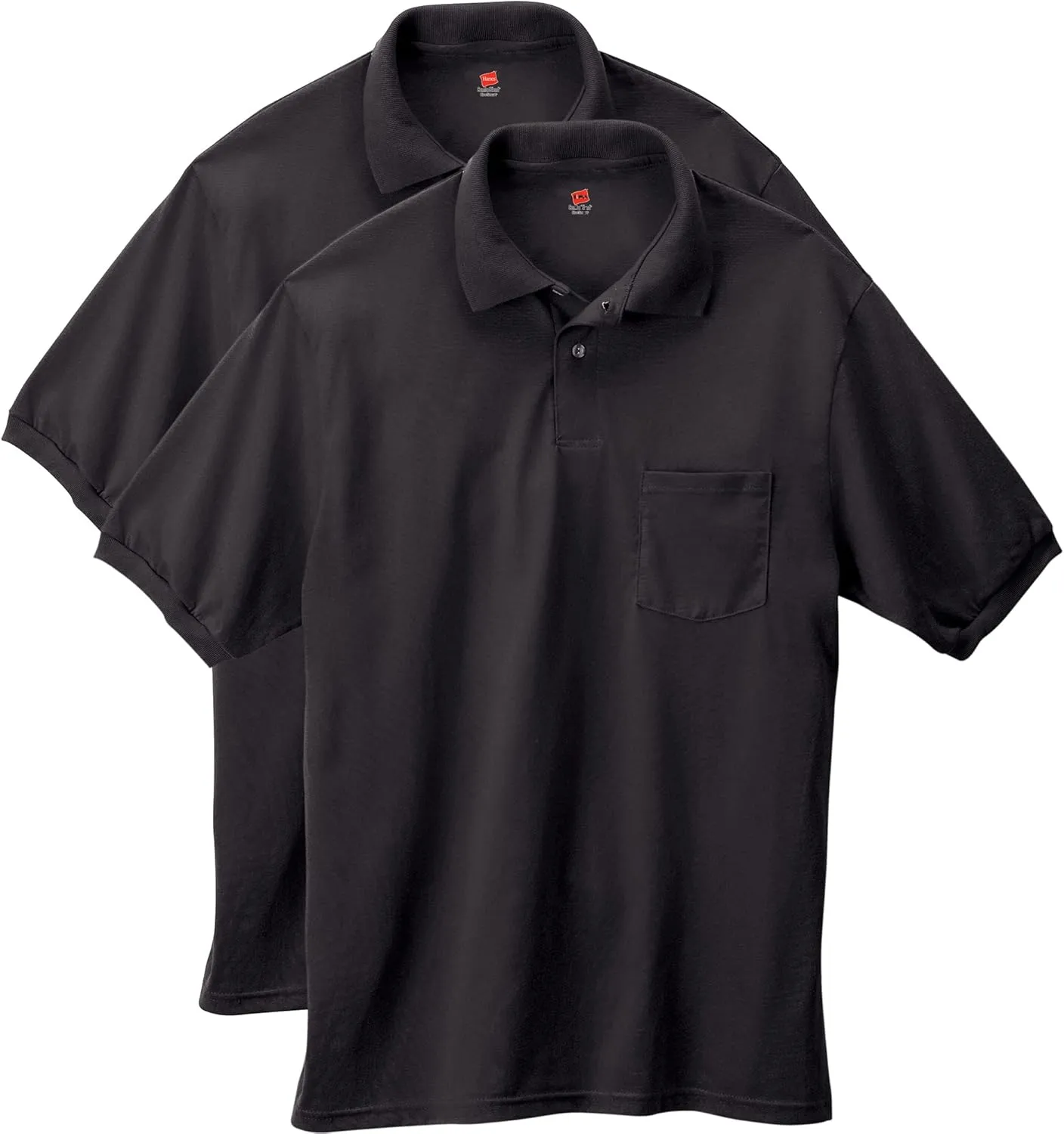 Hanes Men's Short-Sleeve Jersey Pocket Polo (Pack of 2), Black, 3X-Large