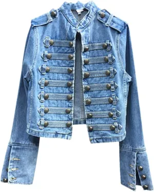 Hcclijo Patchwork Button Blue Denim Coat For Women Stand Collar Long Sleeve Loose Jackets Spring Jean Jacket