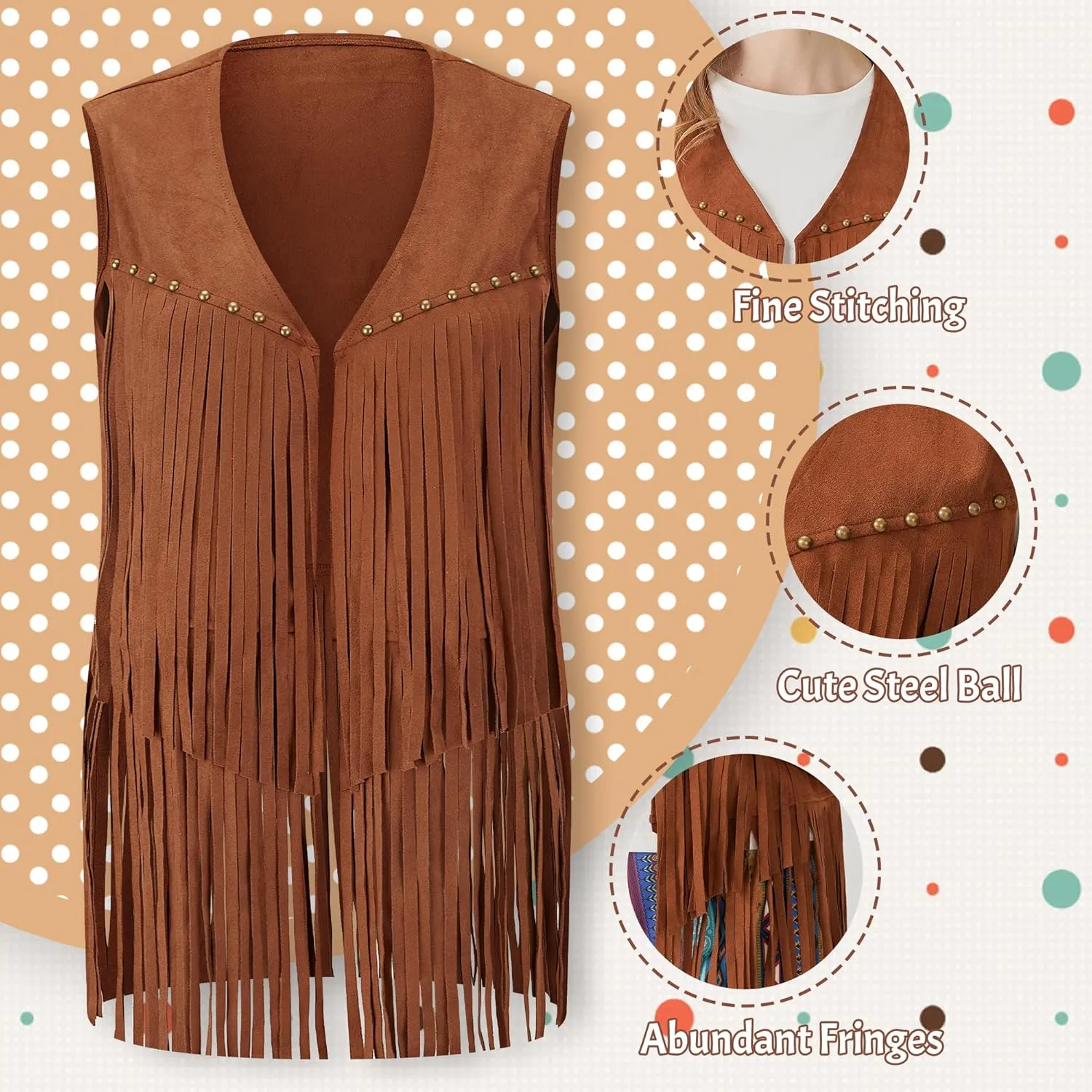 Hippie Costume Women 60s 70s Motown Disco Outfits Hippy Fringe Vest Boho Flared Pants