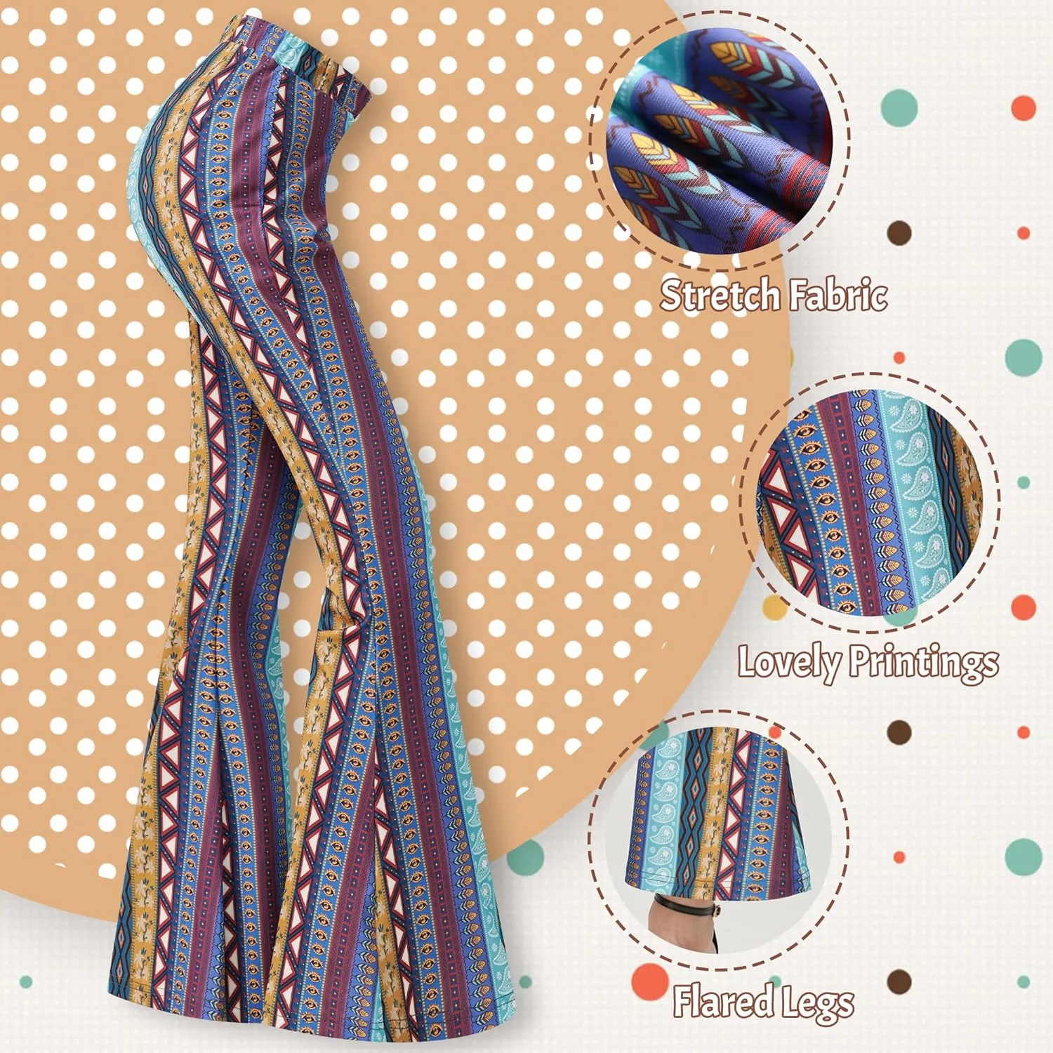 Hippie Costume Women 60s 70s Motown Disco Outfits Hippy Fringe Vest Boho Flared Pants