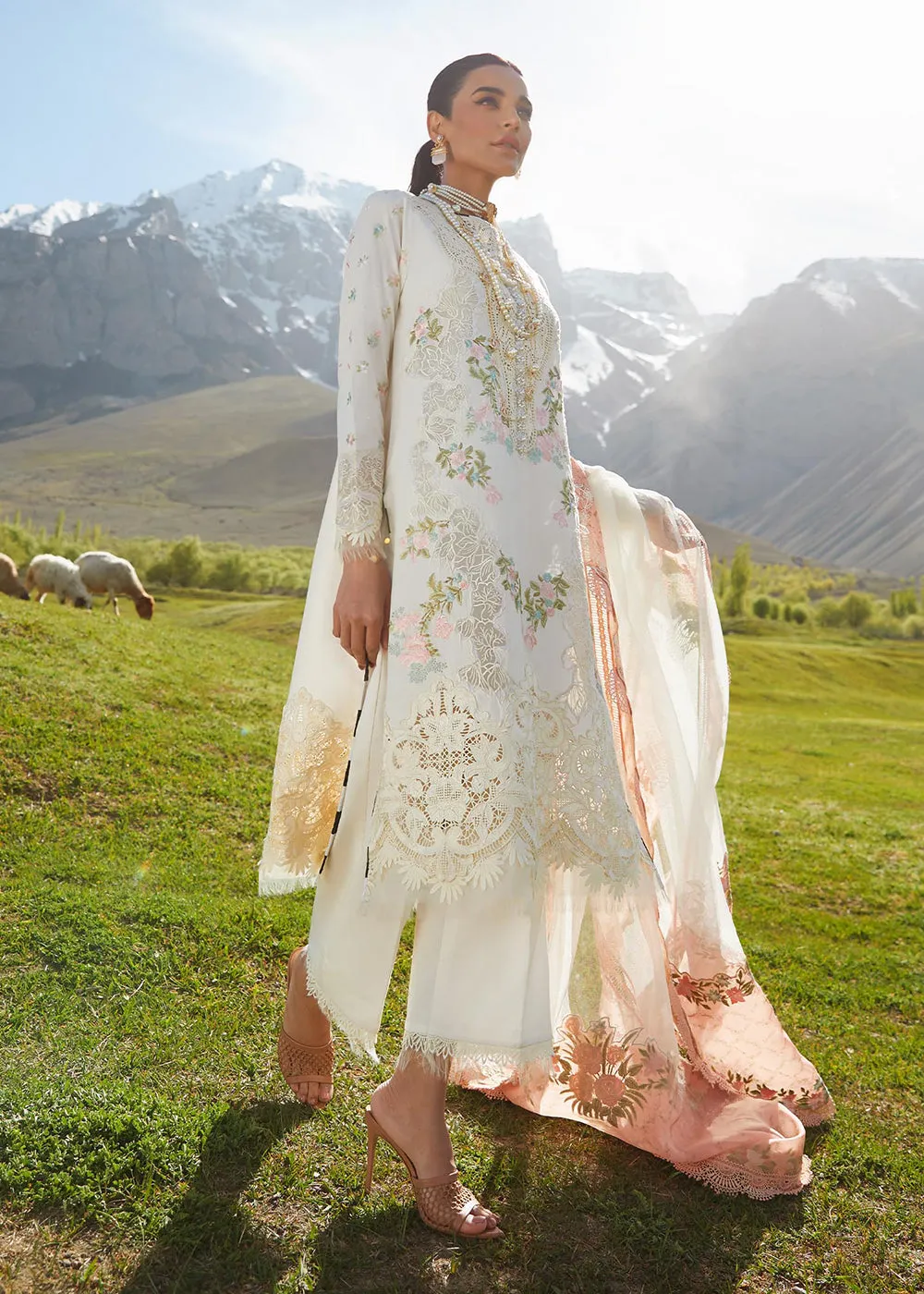 Ivory Lawn Suit - Saira Shakira X Crimson Luxury Lawn '23 - Summer in the Meadows - D1A