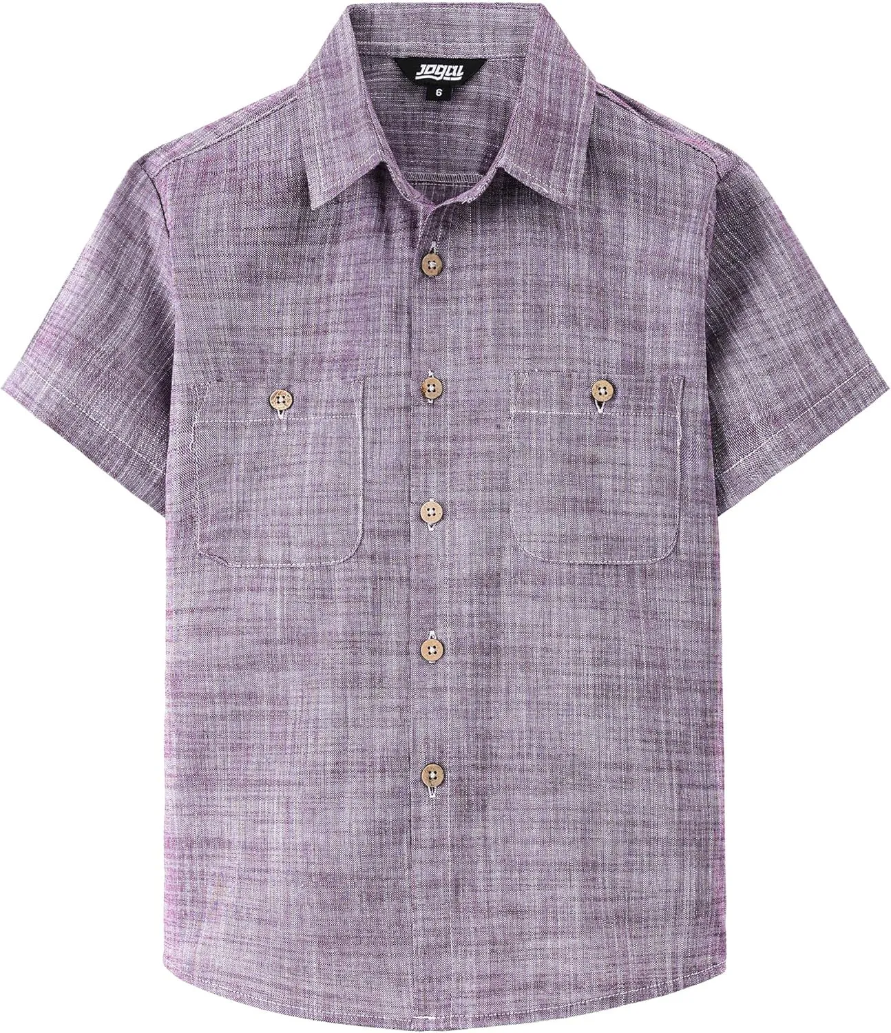 JOGAL Boys Chambray Shirts Short Sleeve Button Down Casual Cotton Woven Shirt with Two Pockets for Kids 6-14 Years