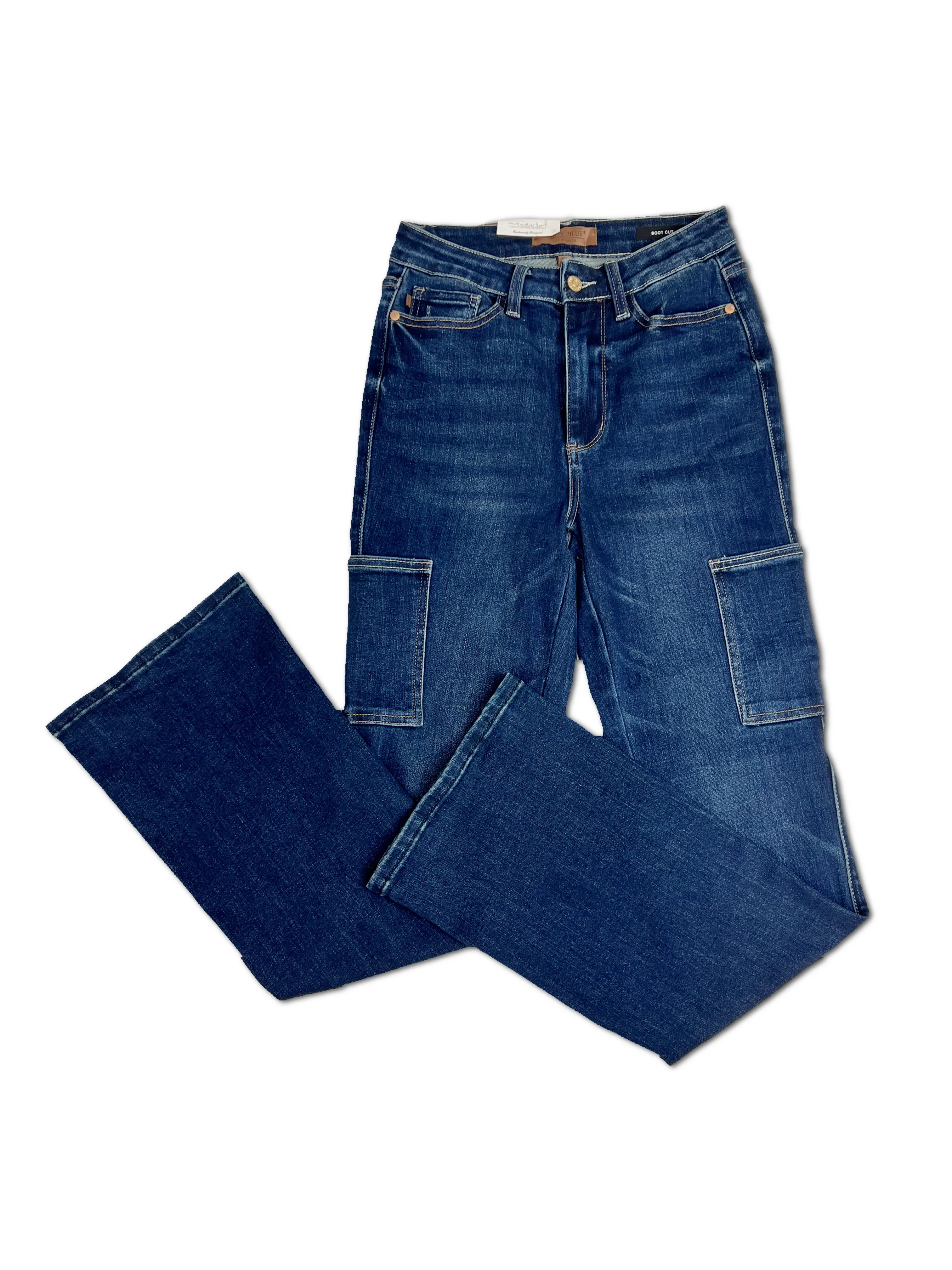 Judy Blue Great Outdoors Cargo Bootcut Jeans in Dark Wash