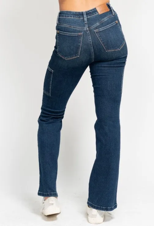 Judy Blue Great Outdoors Cargo Bootcut Jeans in Dark Wash