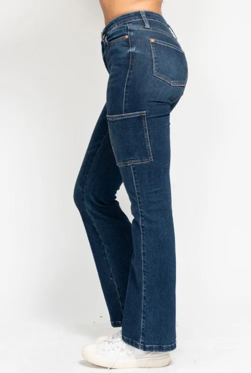 Judy Blue Great Outdoors Cargo Bootcut Jeans in Dark Wash