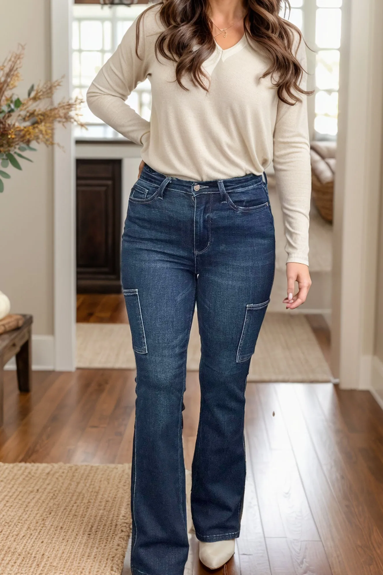 Judy Blue Great Outdoors Cargo Bootcut Jeans in Dark Wash