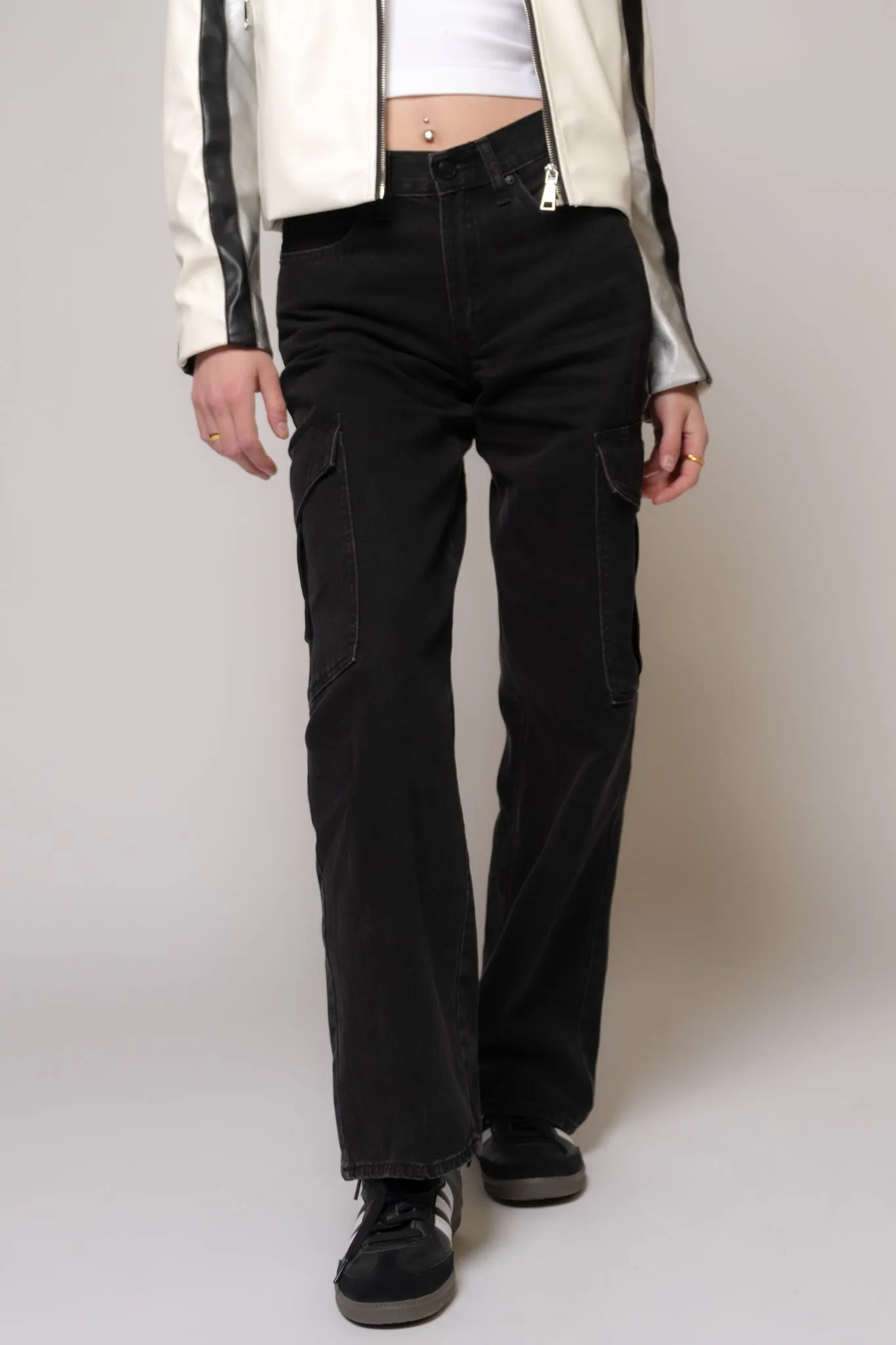 Just Black Mid Rise Straight Leg Cargo Jeans