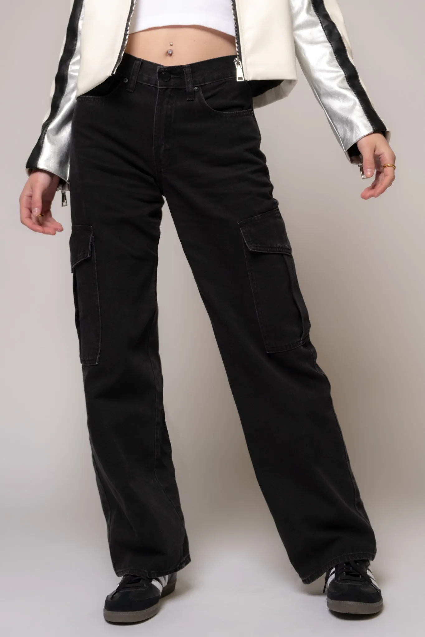 Just Black Mid Rise Straight Leg Cargo Jeans