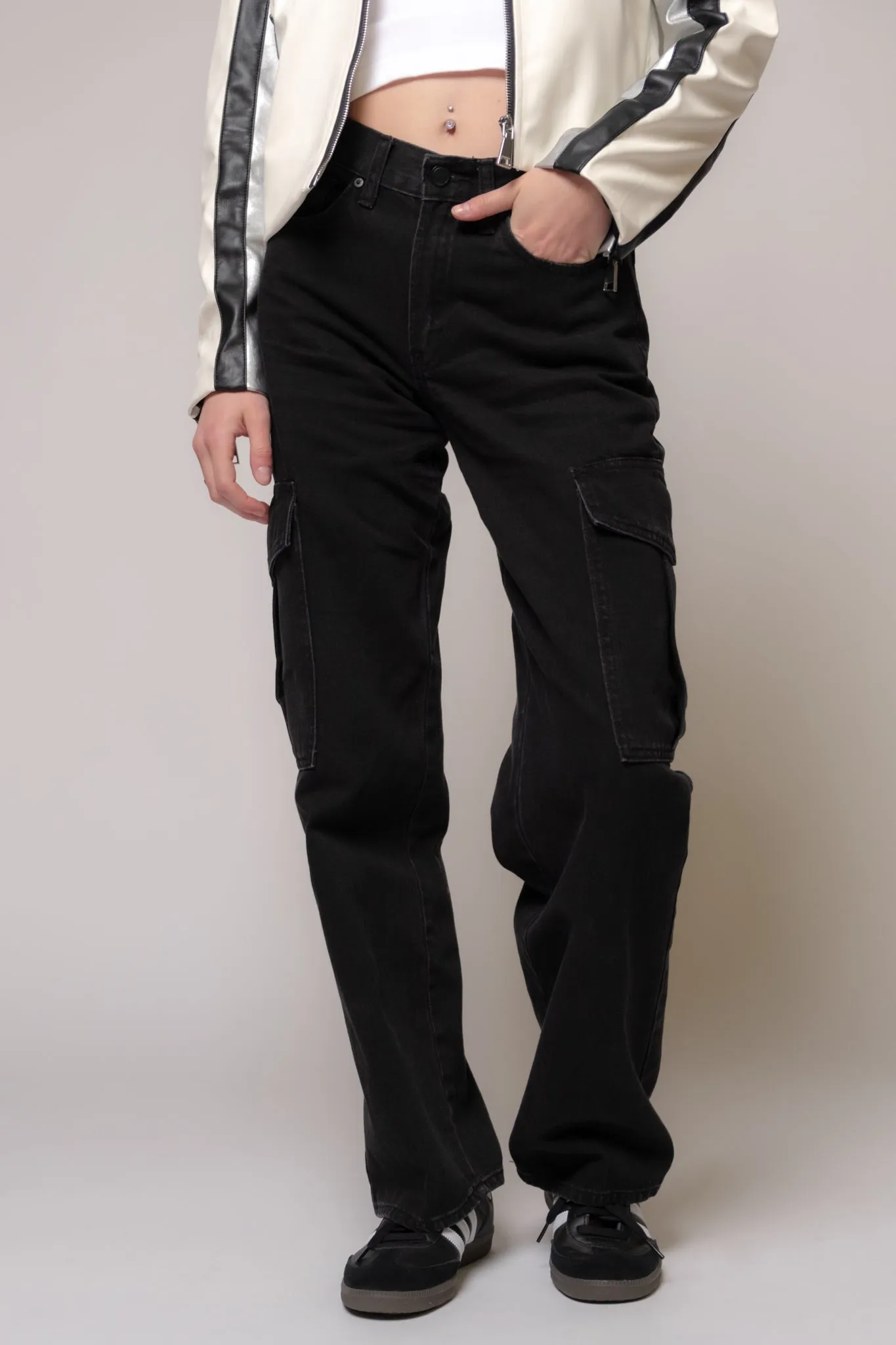 Just Black Mid Rise Straight Leg Cargo Jeans