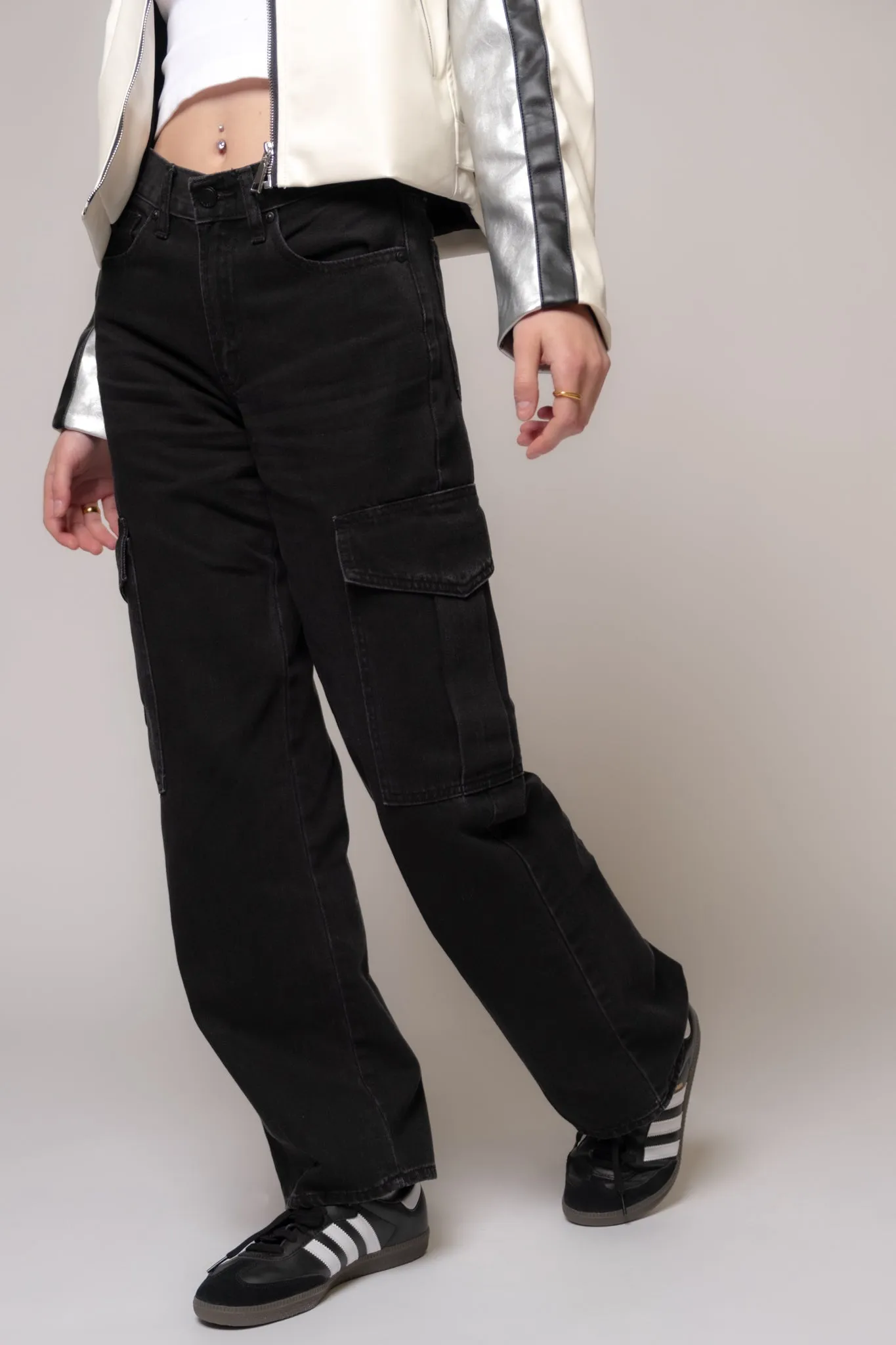 Just Black Mid Rise Straight Leg Cargo Jeans