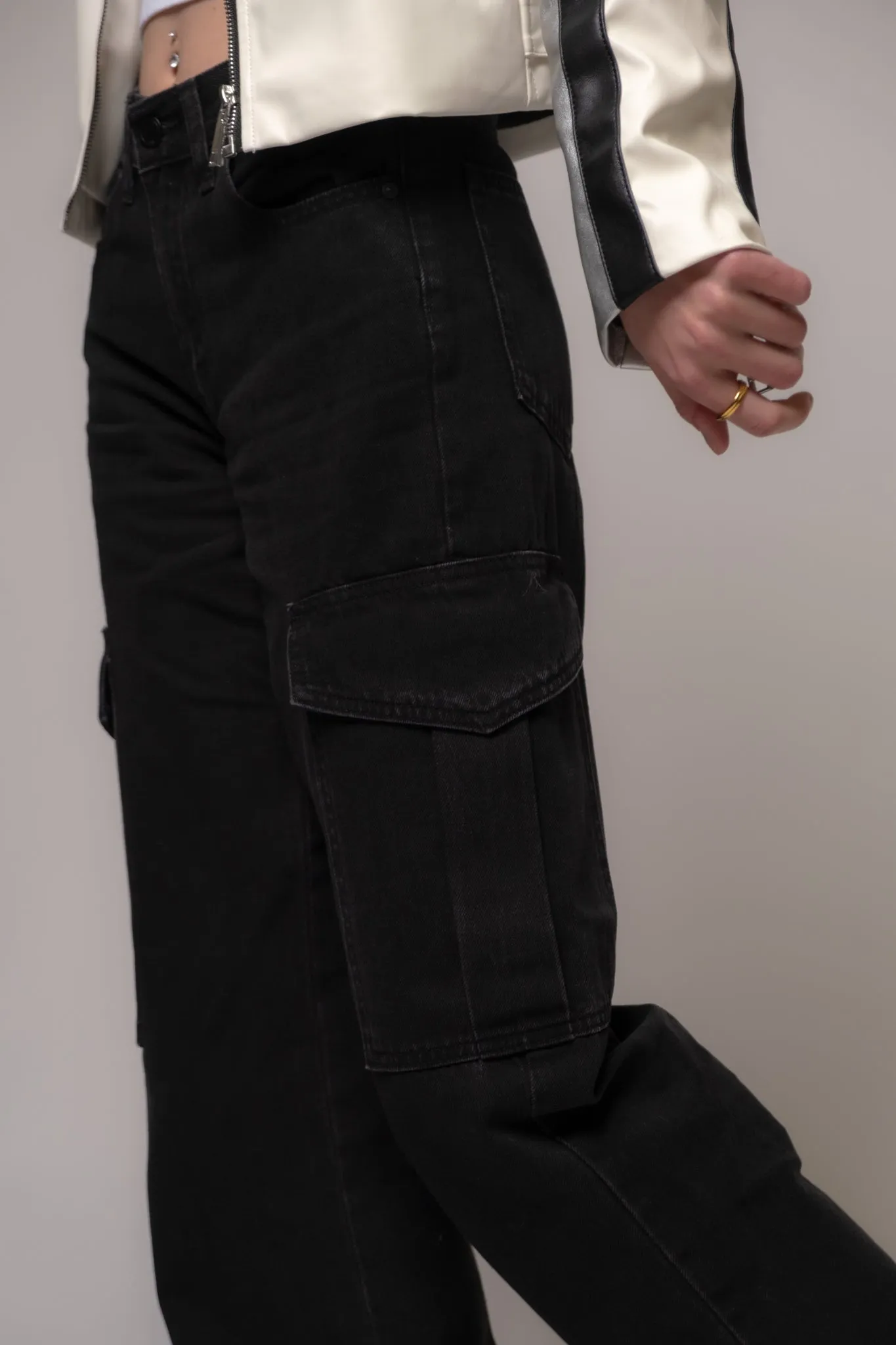 Just Black Mid Rise Straight Leg Cargo Jeans