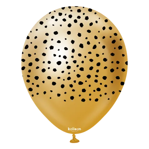 Kalisan 12" Safari Cheetah Printed Mirror Gold (Black) Latex Balloon, 25 pieces