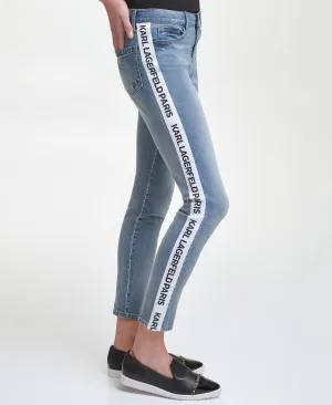 KARL LAGERFELD PARIS women's jeans with contrasting logo piping, blue