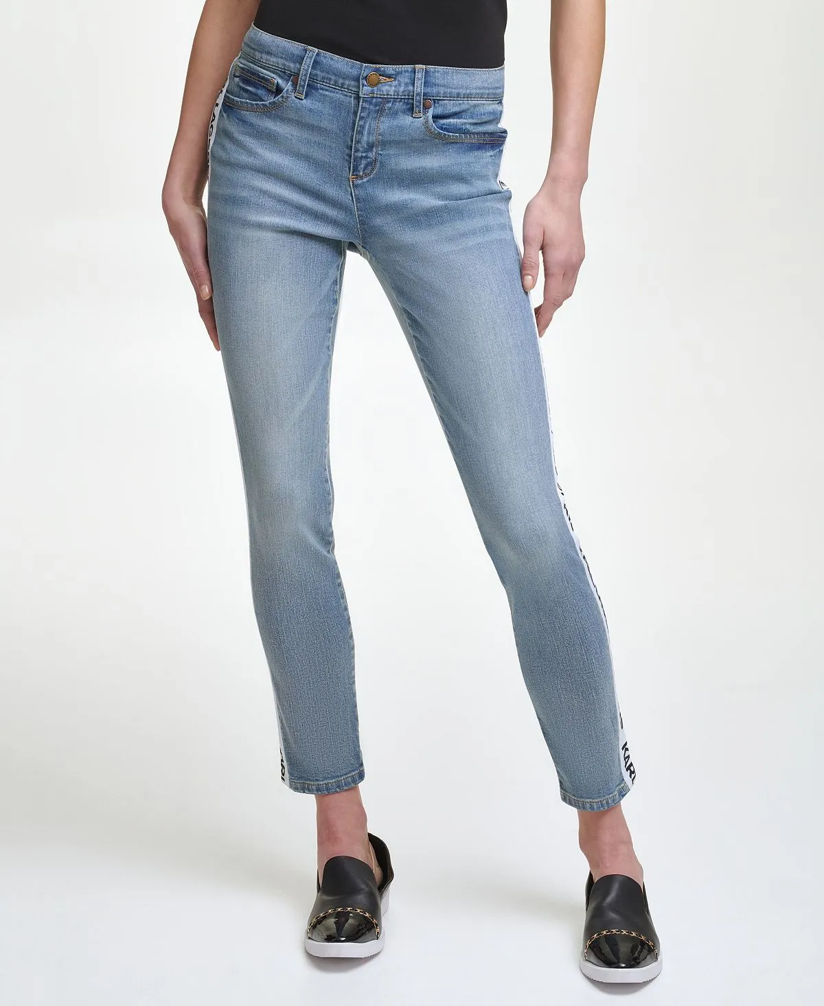 KARL LAGERFELD PARIS women's jeans with contrasting logo piping, blue