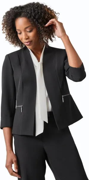 Kasper Women's Petite Cardigan-Style Blazer with Rolled Cuff Sleeves, Black