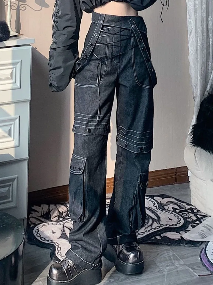 Laceup suspenders jeans【s0000000010】