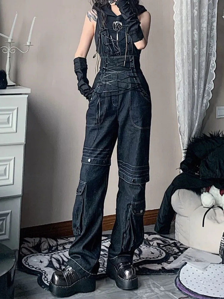 Laceup suspenders jeans【s0000000010】