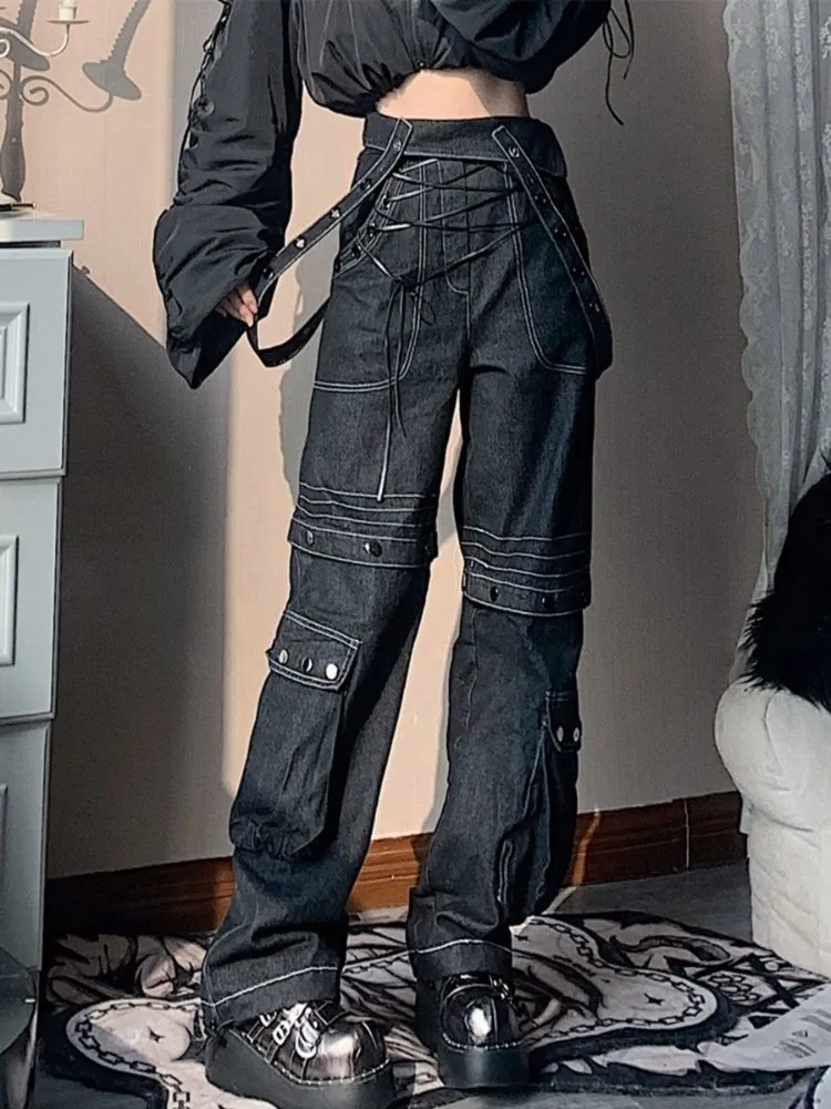 Laceup suspenders jeans【s0000000010】