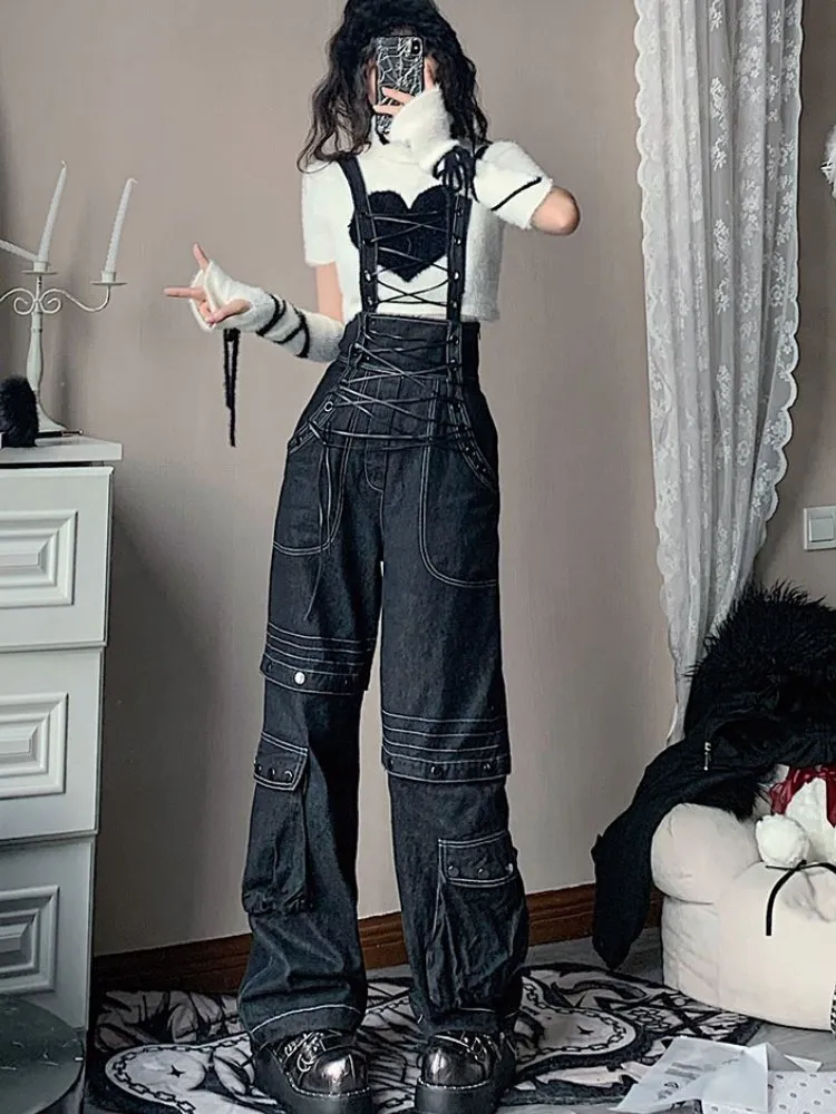 Laceup suspenders jeans【s0000000010】