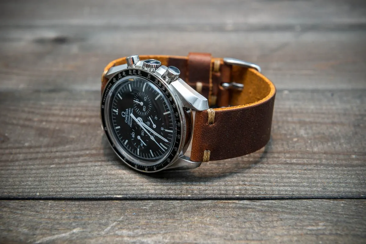 Leather watch band. Vandyke Brown-Mustard.  Handmade in Finland 10-26 mm.