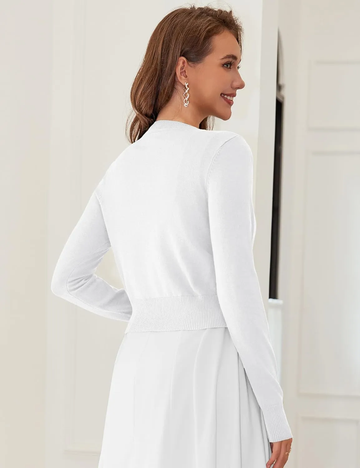 LETDIOSTO Cropped Cardigan Bolero Shrug for Women, Button Down Long Sleeve Knit Sweater for Dresses,for Jeans, S to XL
