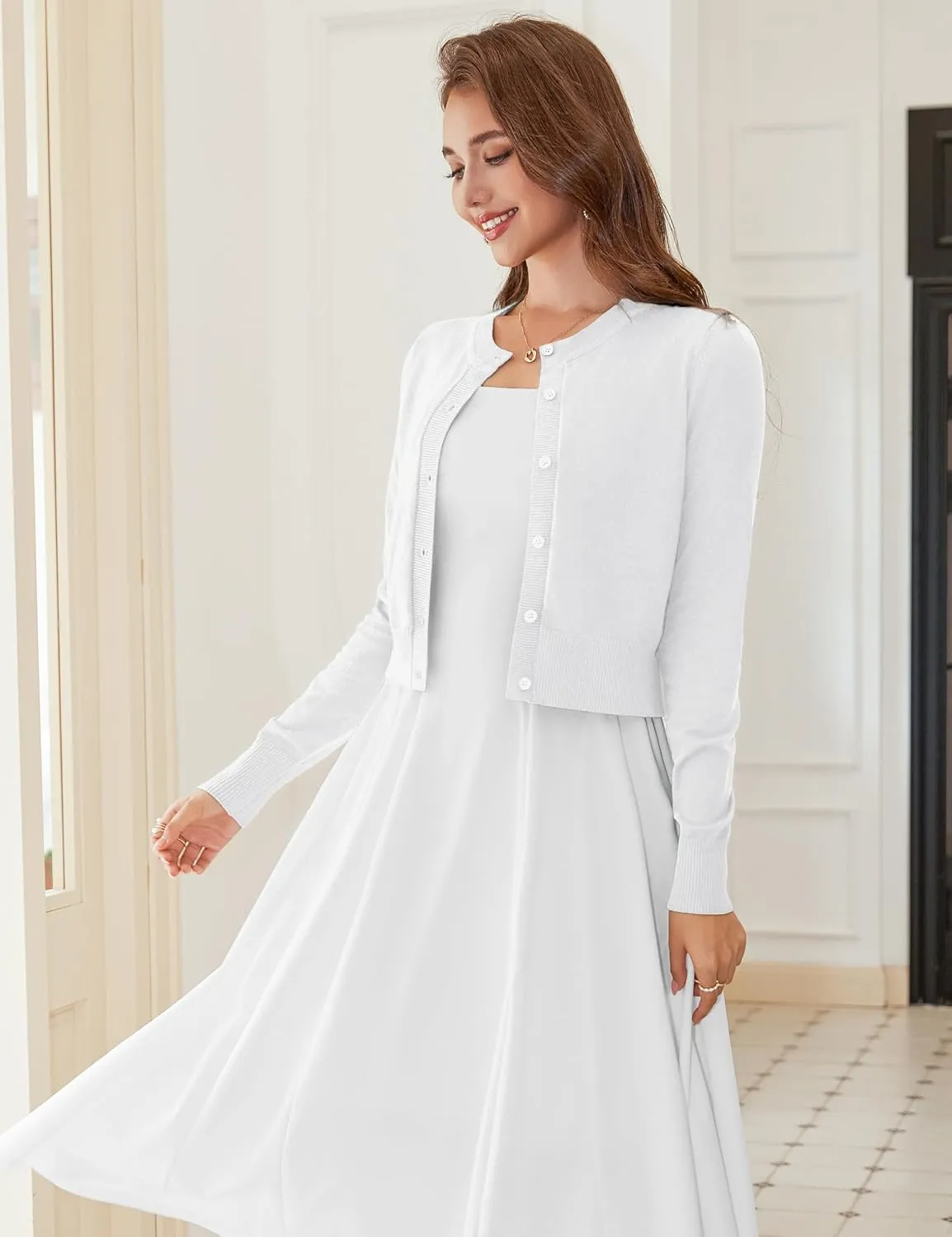 LETDIOSTO Cropped Cardigan Bolero Shrug for Women, Button Down Long Sleeve Knit Sweater for Dresses,for Jeans, S to XL