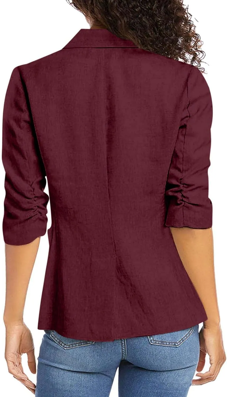 Linen Blazer for Women Lightweight 3/4 Length Sleeve Fully-Lined Casual Button Down Work Jacket with Pockets
