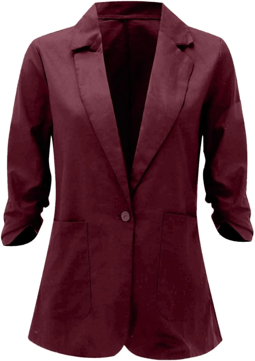 Linen Blazer for Women Lightweight 3/4 Length Sleeve Fully-Lined Casual Button Down Work Jacket with Pockets