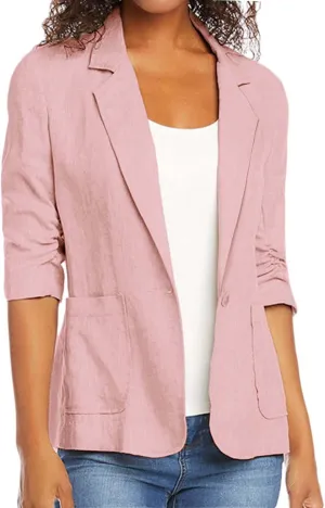Linen Blazer Women Summer Lightweight 3/4 Sleeve Jacket Dressy Open Front Cardigan Business Casual Work Outfits