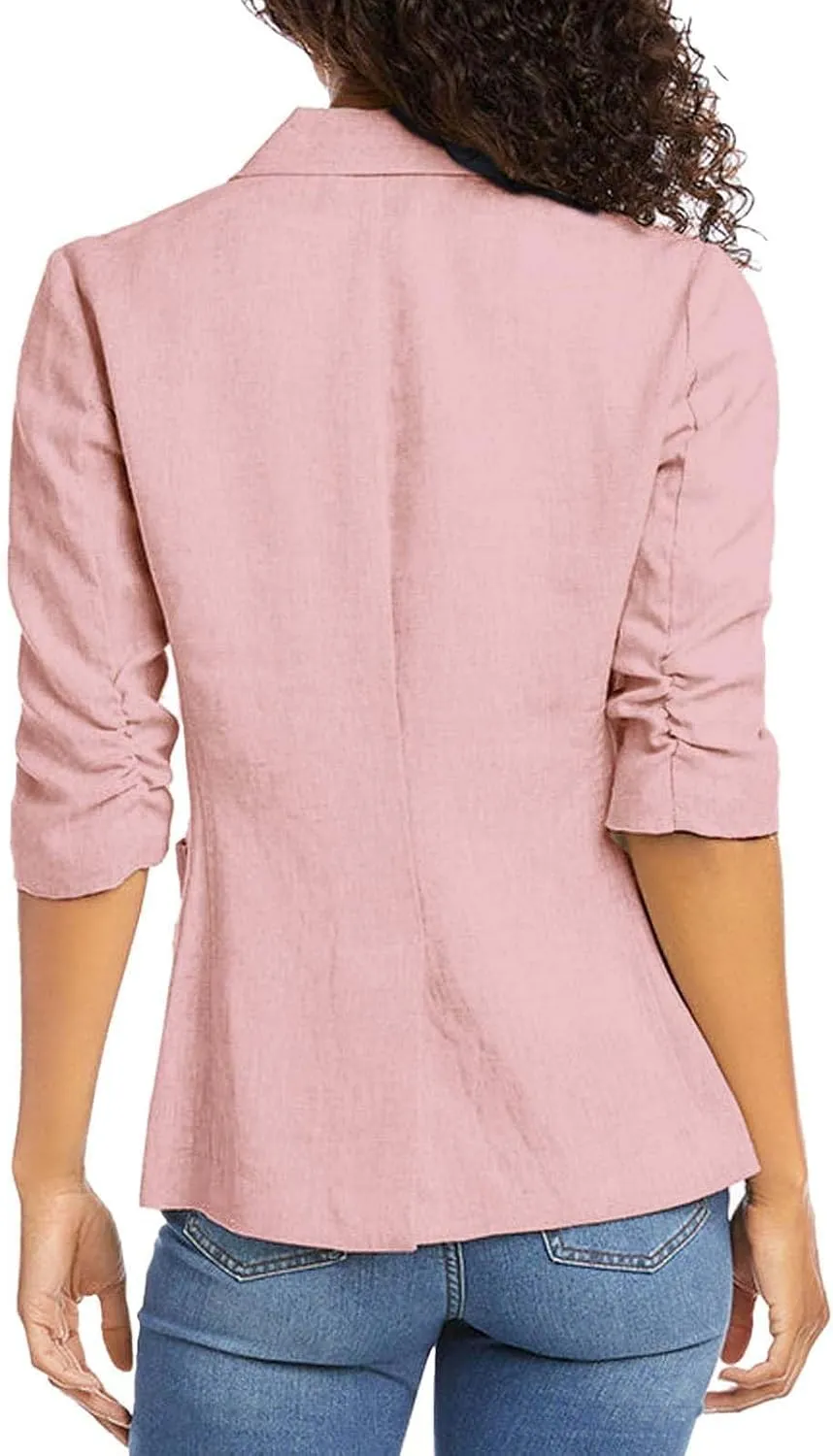 Linen Blazer Women Summer Lightweight 3/4 Sleeve Jacket Dressy Open Front Cardigan Business Casual Work Outfits