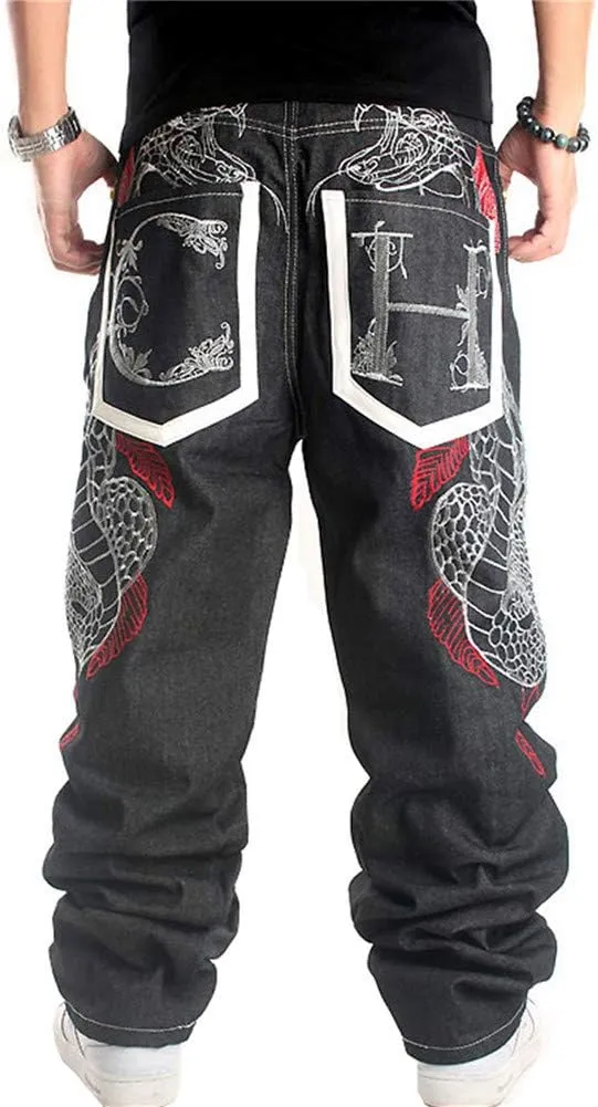 LUOBANIU Men's Black Baggy Jeans Hip Hop Loose fit 90s Vintage Cargo Denim Fashion Dance Skater Skateboard Pants