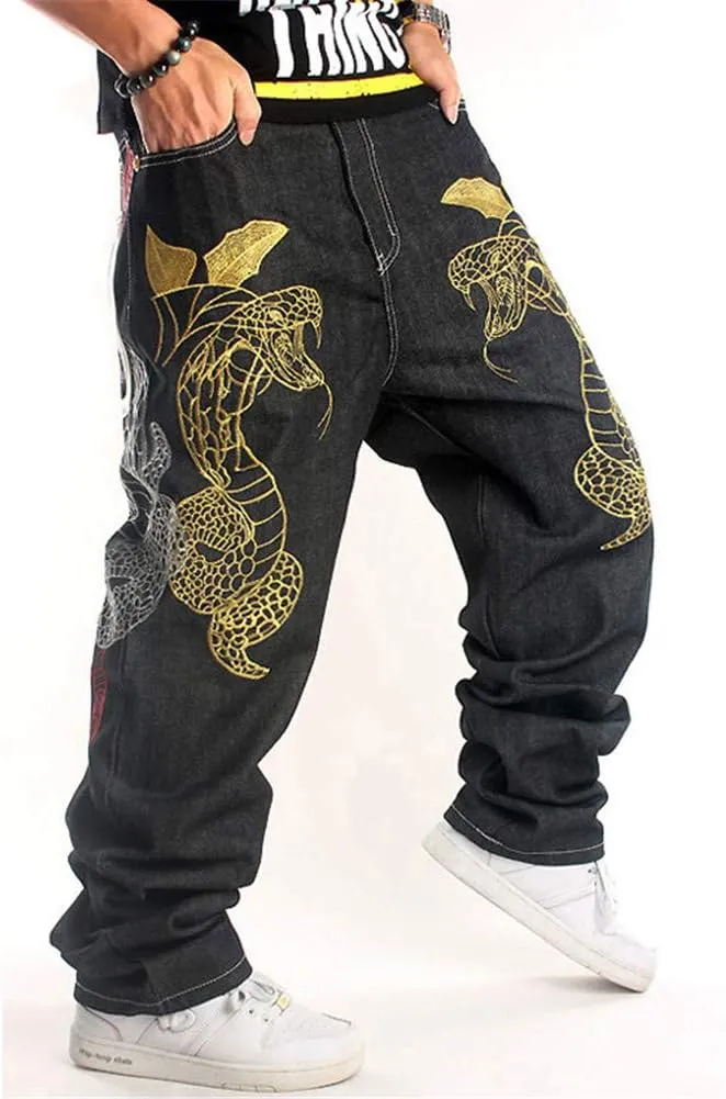 LUOBANIU Men's Black Baggy Jeans Hip Hop Loose fit 90s Vintage Cargo Denim Fashion Dance Skater Skateboard Pants