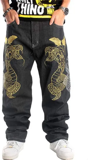 LUOBANIU Men's Black Baggy Jeans Hip Hop Loose fit 90s Vintage Cargo Denim Fashion Dance Skater Skateboard Pants