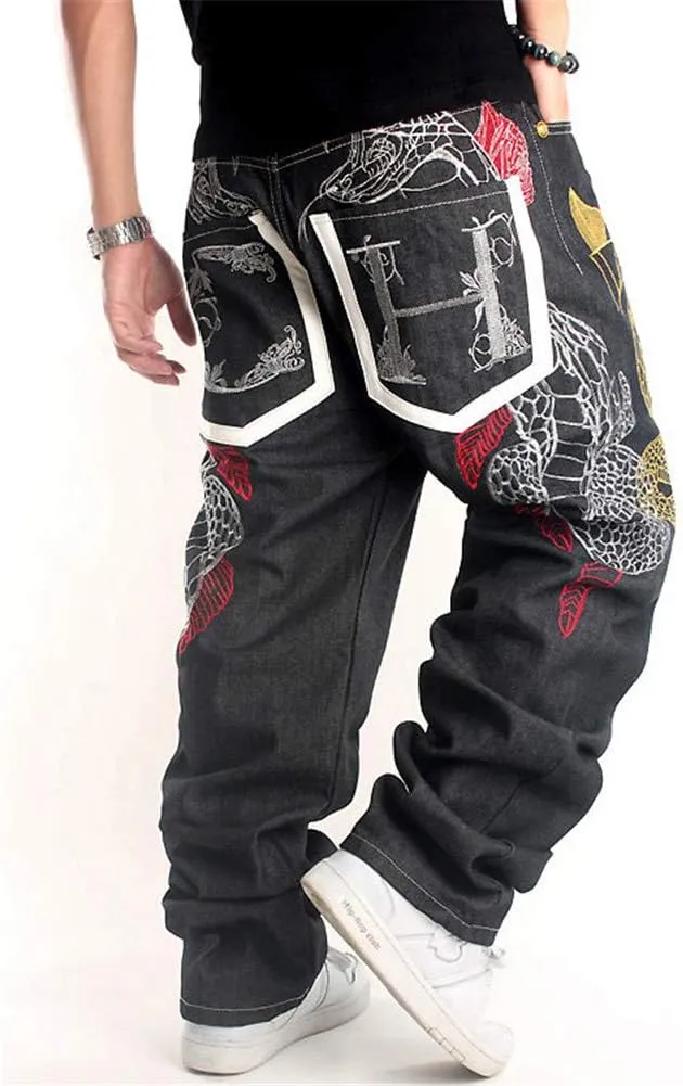 LUOBANIU Men's Black Baggy Jeans Hip Hop Loose fit 90s Vintage Cargo Denim Fashion Dance Skater Skateboard Pants