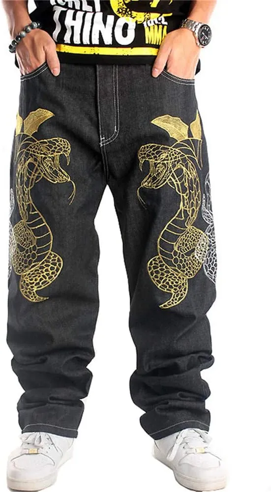 LUOBANIU Men's Black Baggy Jeans Hip Hop Loose fit 90s Vintage Cargo Denim Fashion Dance Skater Skateboard Pants