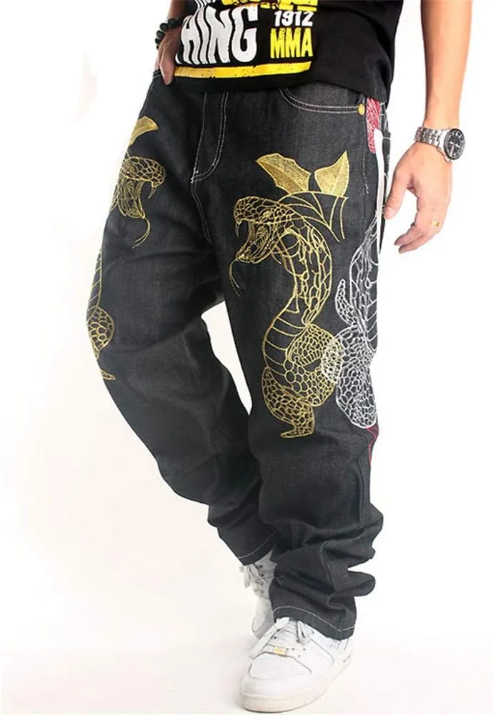 LUOBANIU Men's Black Baggy Jeans Hip Hop Loose fit 90s Vintage Cargo Denim Fashion Dance Skater Skateboard Pants