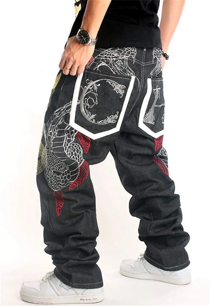 LUOBANIU Men's Black Baggy Jeans Hip Hop Loose fit 90s Vintage Cargo Denim Fashion Dance Skater Skateboard Pants