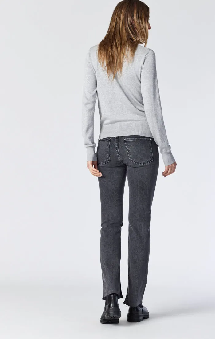 MARIA SLIT HEM FLARE IN MID SMOKE ORGANIC BLUE