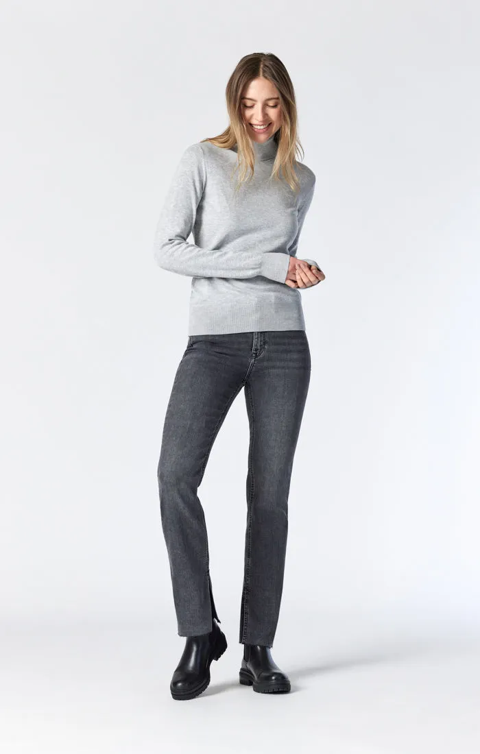MARIA SLIT HEM FLARE IN MID SMOKE ORGANIC BLUE